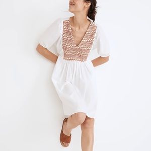 Madewell Embroidered Poplin V-Neck Mini Dress